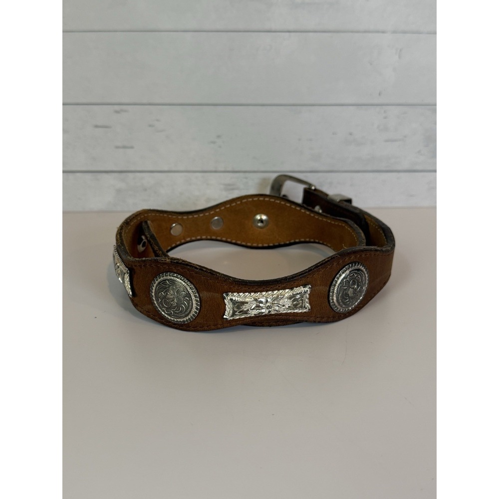 Dan Dee Leather Western Belt 27.5" Silver Tone Floral Conchos Brown